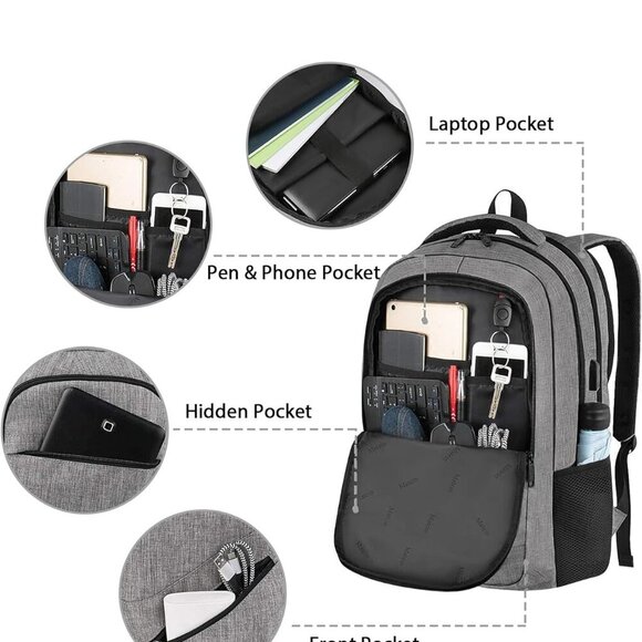 Travel Laptop Backpack, 17 Inch Business Flight Approved Carry on Backpack, TSA - Picture 8 of 9